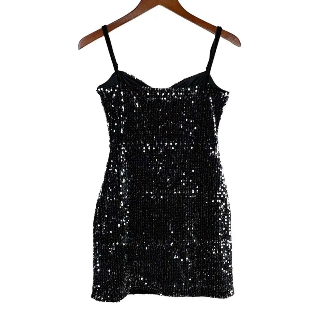 Zara Black Silver Sequin Bodycon Mini Dress Evening Party Women’s Size M - Picture 6 of 9